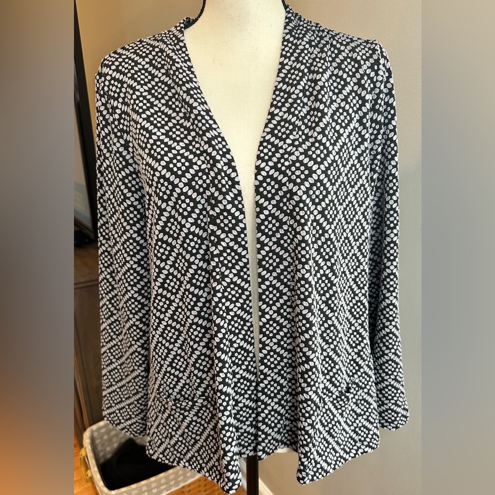 Habitat Lightweight Open Cardigan Sweater Black Gray Textured Print Large
